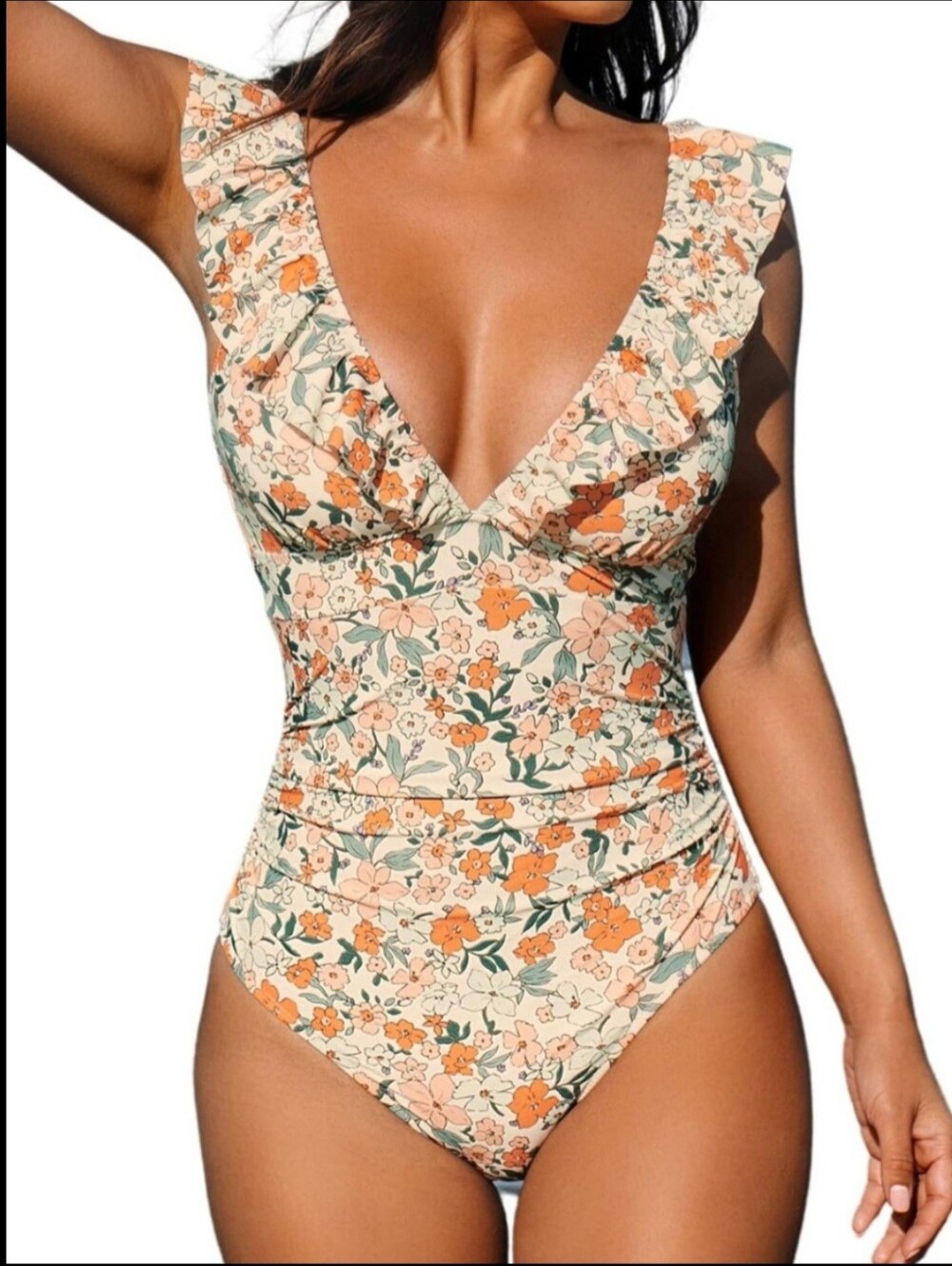 CUPSHE Women's Ruffled One Piece Swimsuit V Neck Med NWT